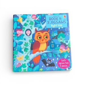 NEW Usborne Book and 3 Jigsaw Puzzles: Night time Owl Bats Fox Animals Moon